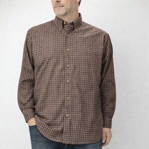 Brooks Brothers Mens Shirt Non-Iron Long Sleeve Button Down Brown Plaid Size L